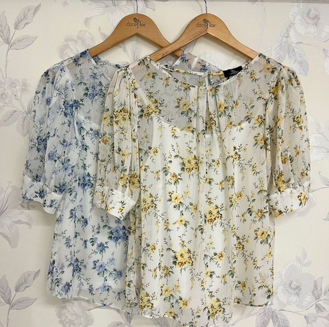 Blusa Floral Manga Pregas- Doce Flor