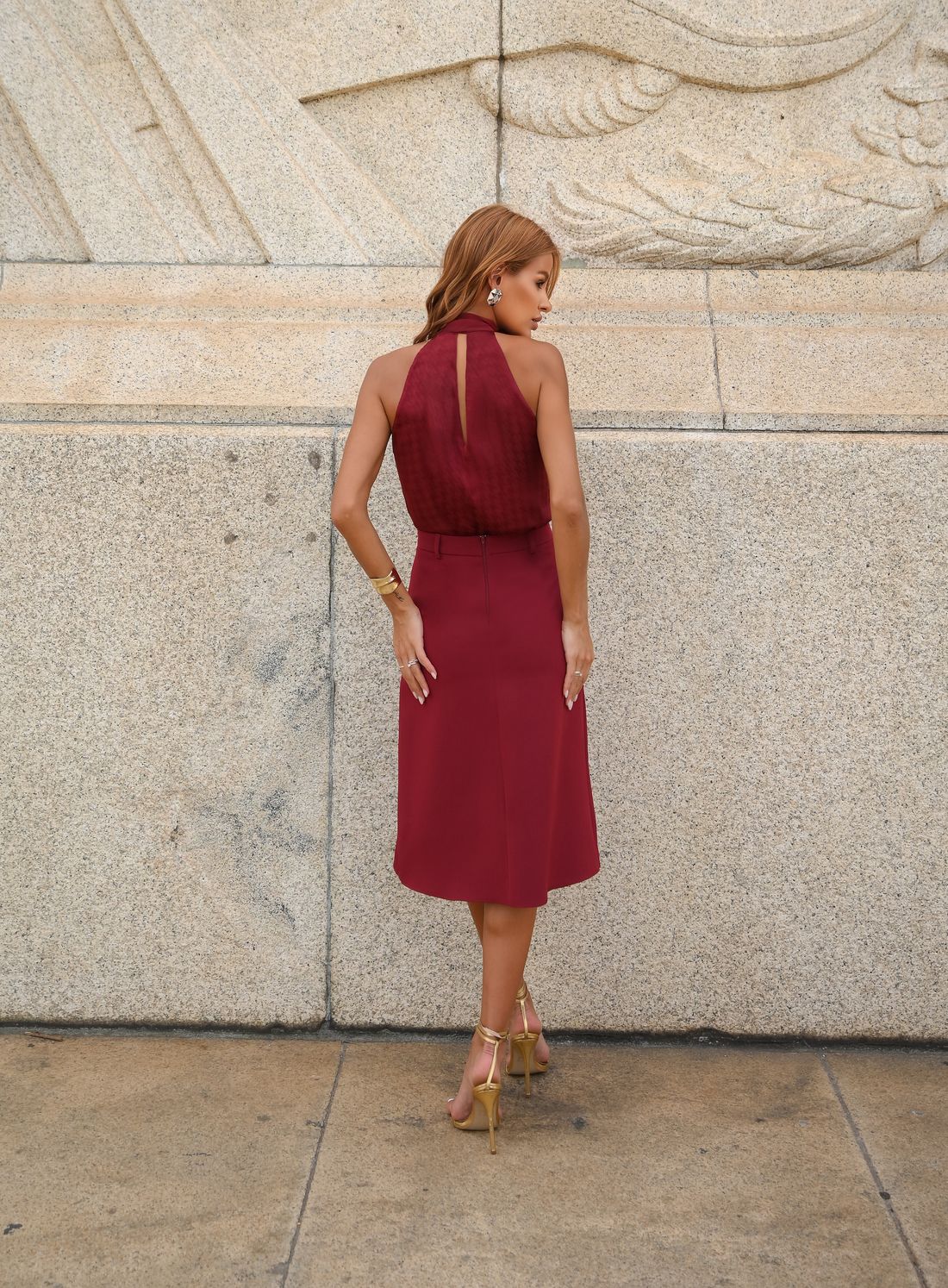 Saia Midi Com Pregas E Fenda - Doce Flor