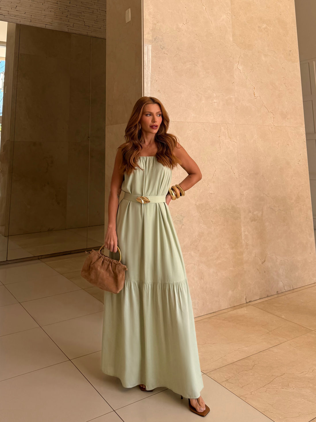 Vestido Longo Cinto Aviamento Orgânico - Donna Ritz