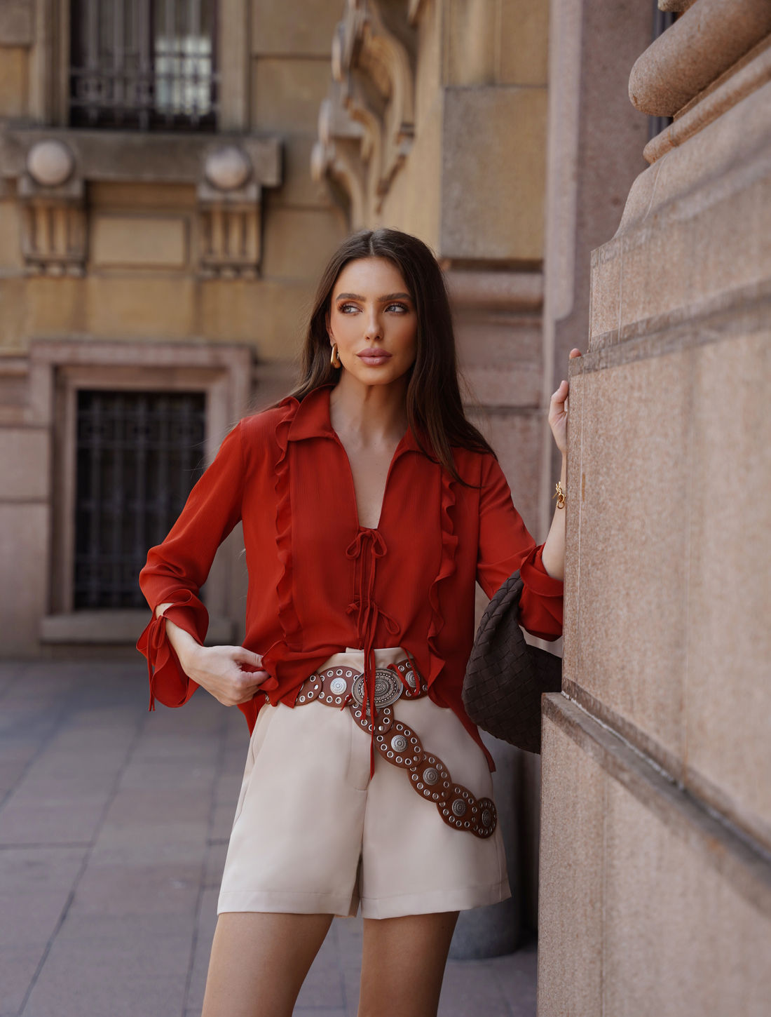 Camisa Crepe Com Babados e Amarração - Doce Flor