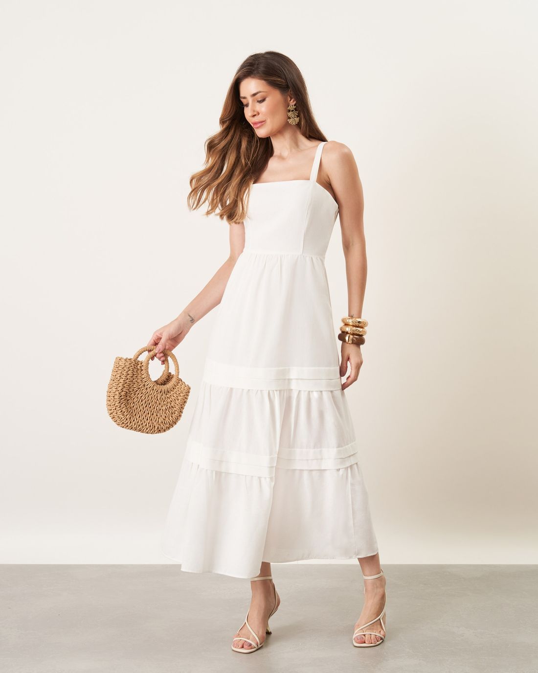 Vestido Viscolinho Com Pregas Saia - Milalai Vestido Viscolinho Com Pregas Saia - Milalai