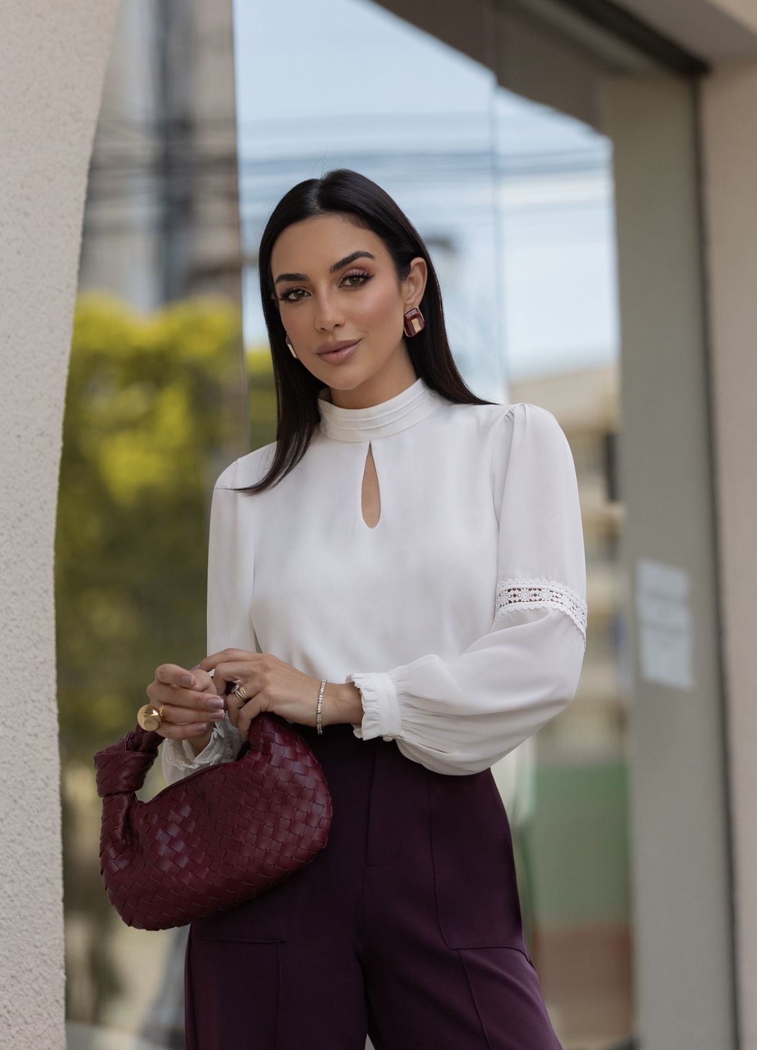 Blusa Crepe Manga Longa Com Entremeio - Milalai Blusa Crepe Manga Longa Com Entremeio - Milalai