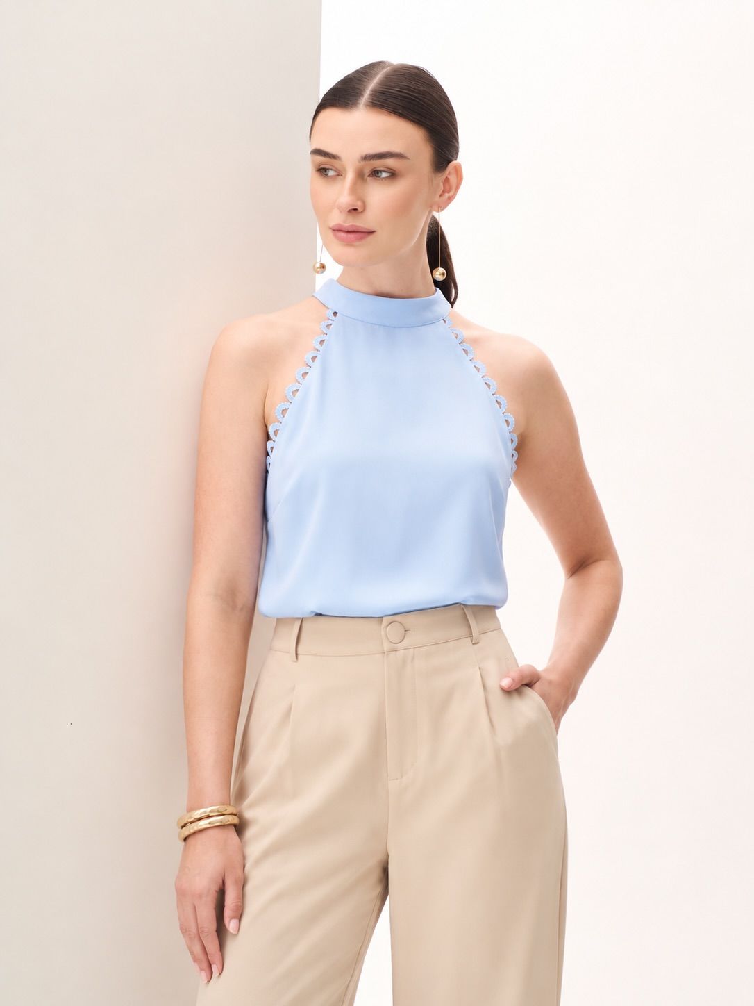 Regata Crepe Decote Halter Renda - Milalai Regata Crepe Decote Halter Renda - Milalai