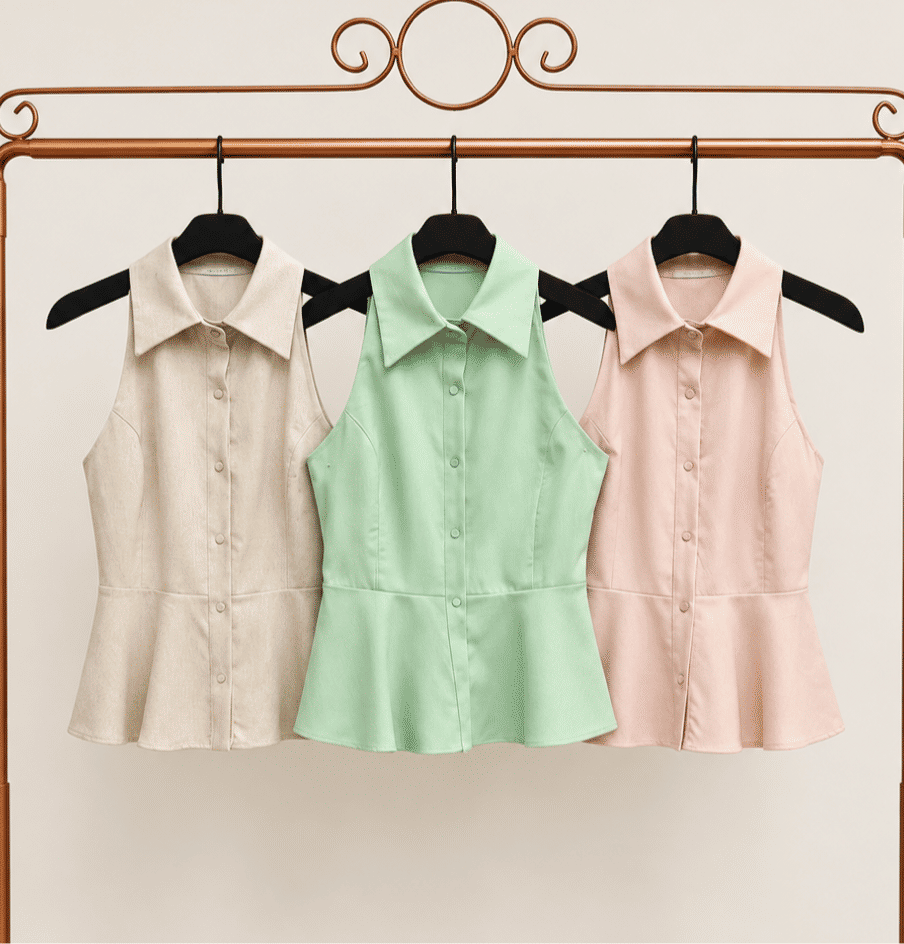 Regata Viscolinho Peplum Com Botão - Milalai Regata Viscolinho Peplum Com Botão - Milalai