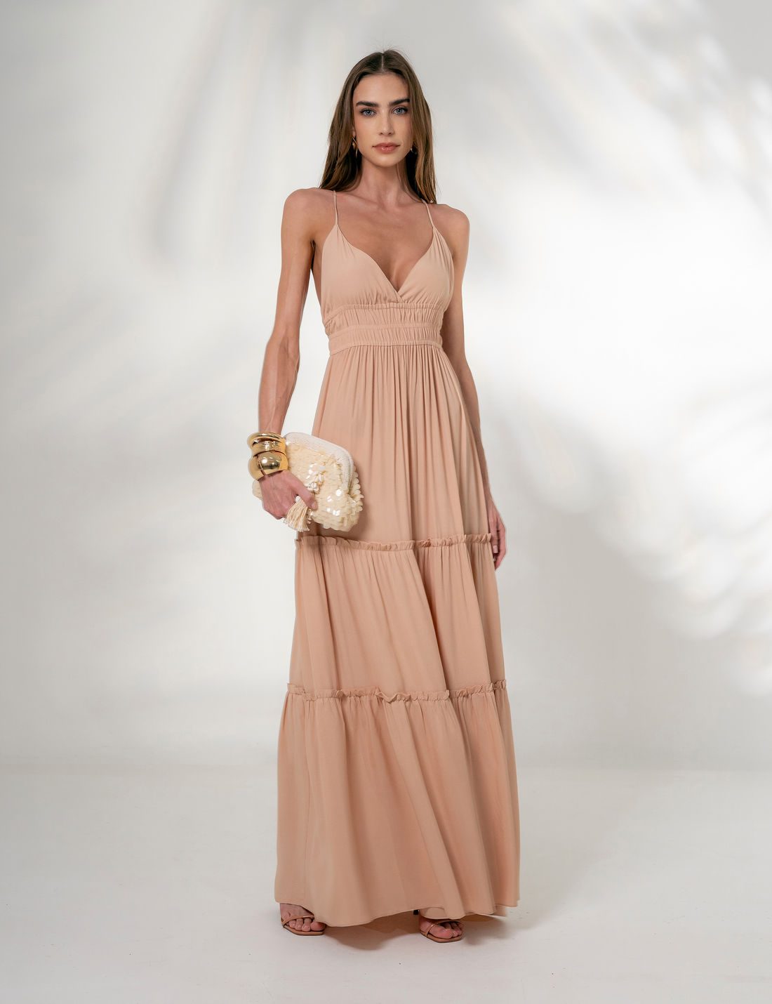 Vestido Longo Viscose Franzido - Unique Chic Vestido Longo Viscose Franzido - Unique Chic