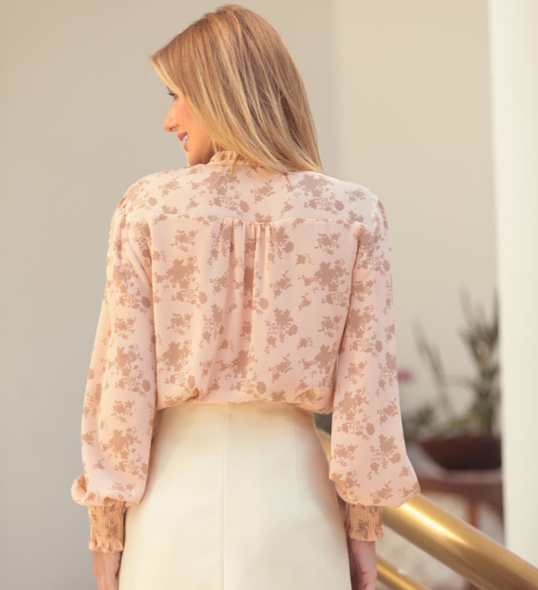 Blusa Franzido Youryu Floral Manga Longa - Donna Ritz