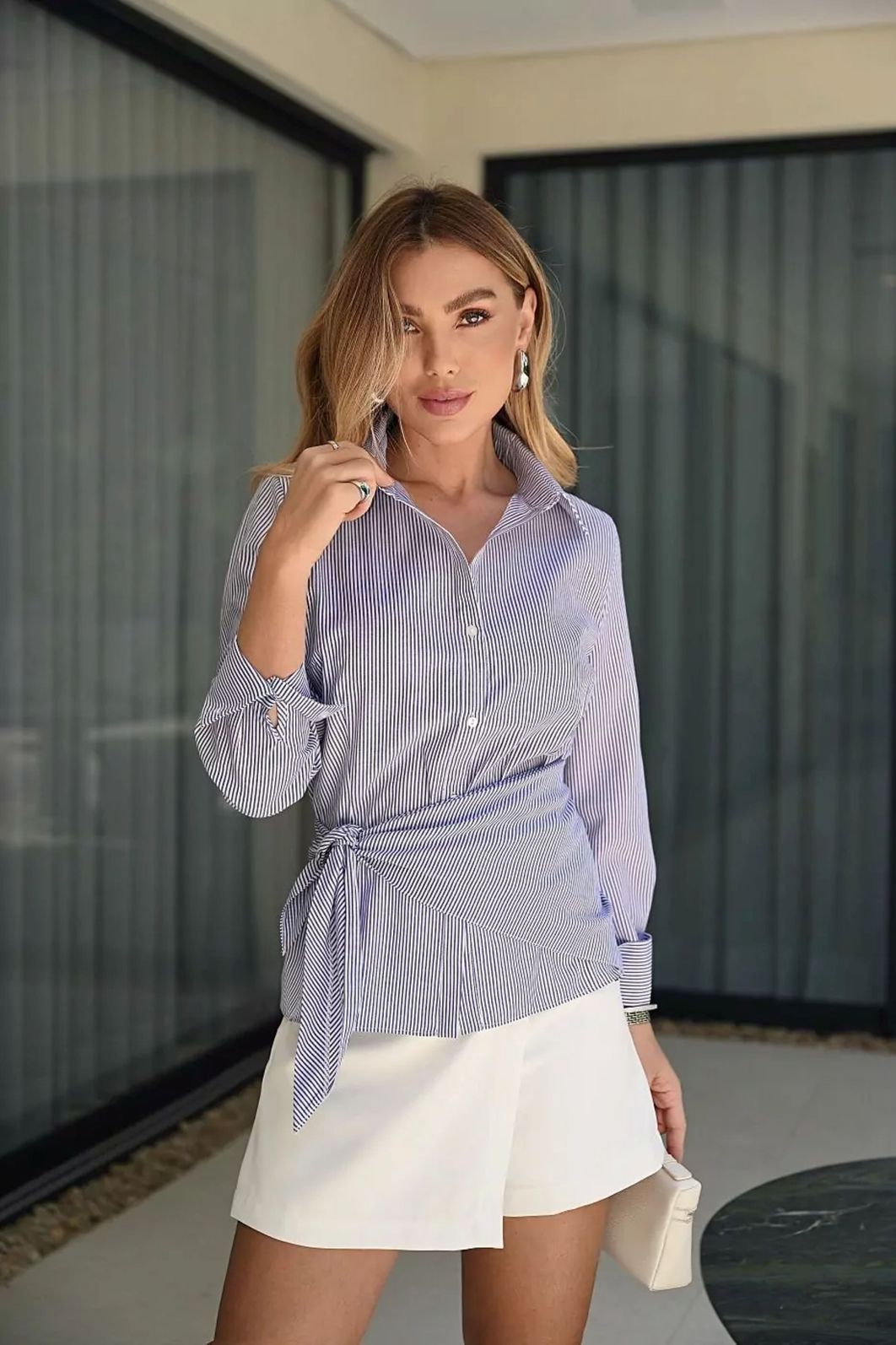 Camisa Listrada com Lenço - Milalai Camisa Listrada com Lenço - Milalai