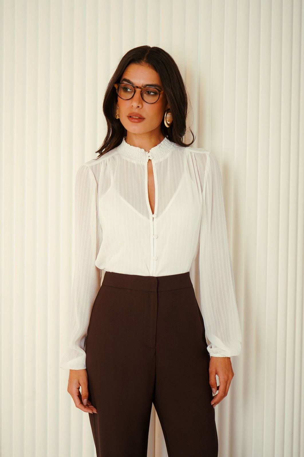 Blusa Gola Lastex Chiffon Listras - Donna Ritz