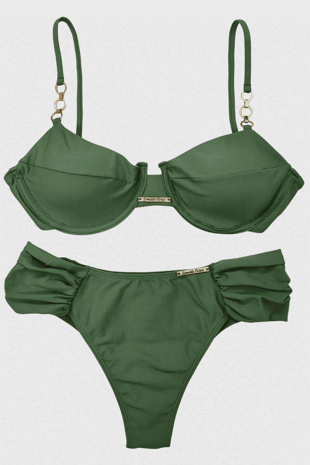 CONJUNTO BIQUÍNI | MEIA TAÇA MÔNACO ARGOLA + BORBOLETA VERDE MILITAR