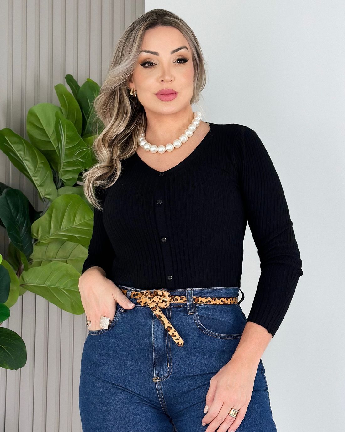 BLUSA MANGA LONGA BRUNA PRETA Loja Strass Loja Virtual