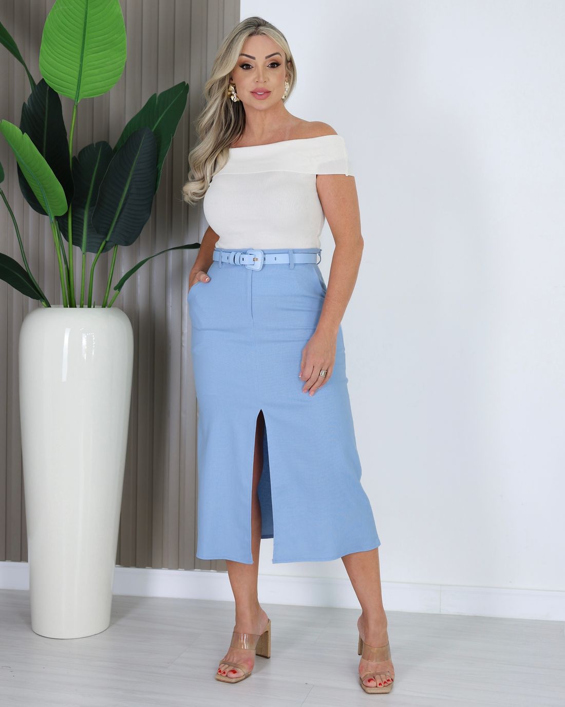 SAIA MIDI VISCOLINHO VITÓRIA AZUL BEBÊ Loja Strass Loja Virtual