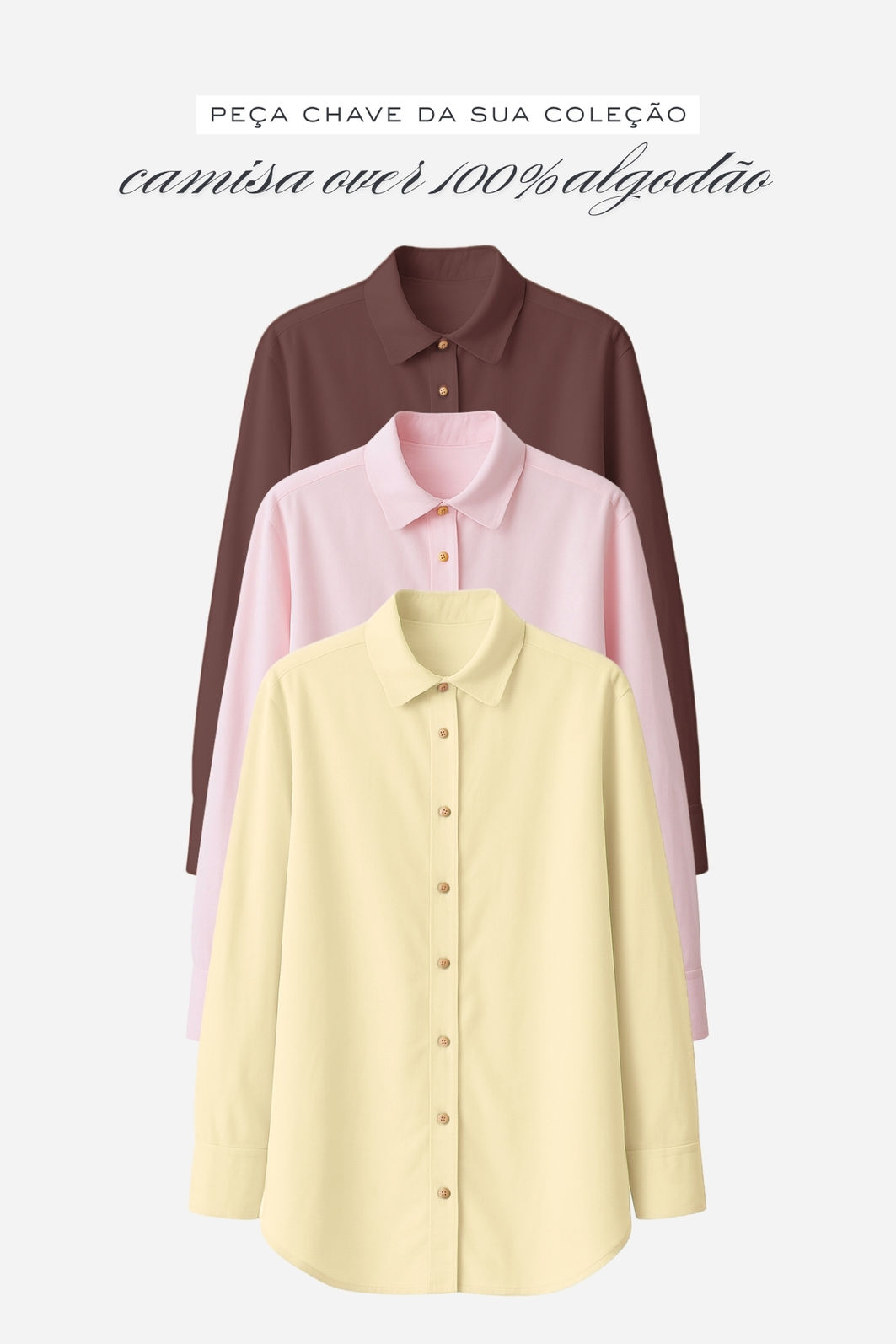 Camisa Oversized 100% Algodão com Textura 3 Cores Camisa Oversized 100% Algodão com Textura 3 Cores