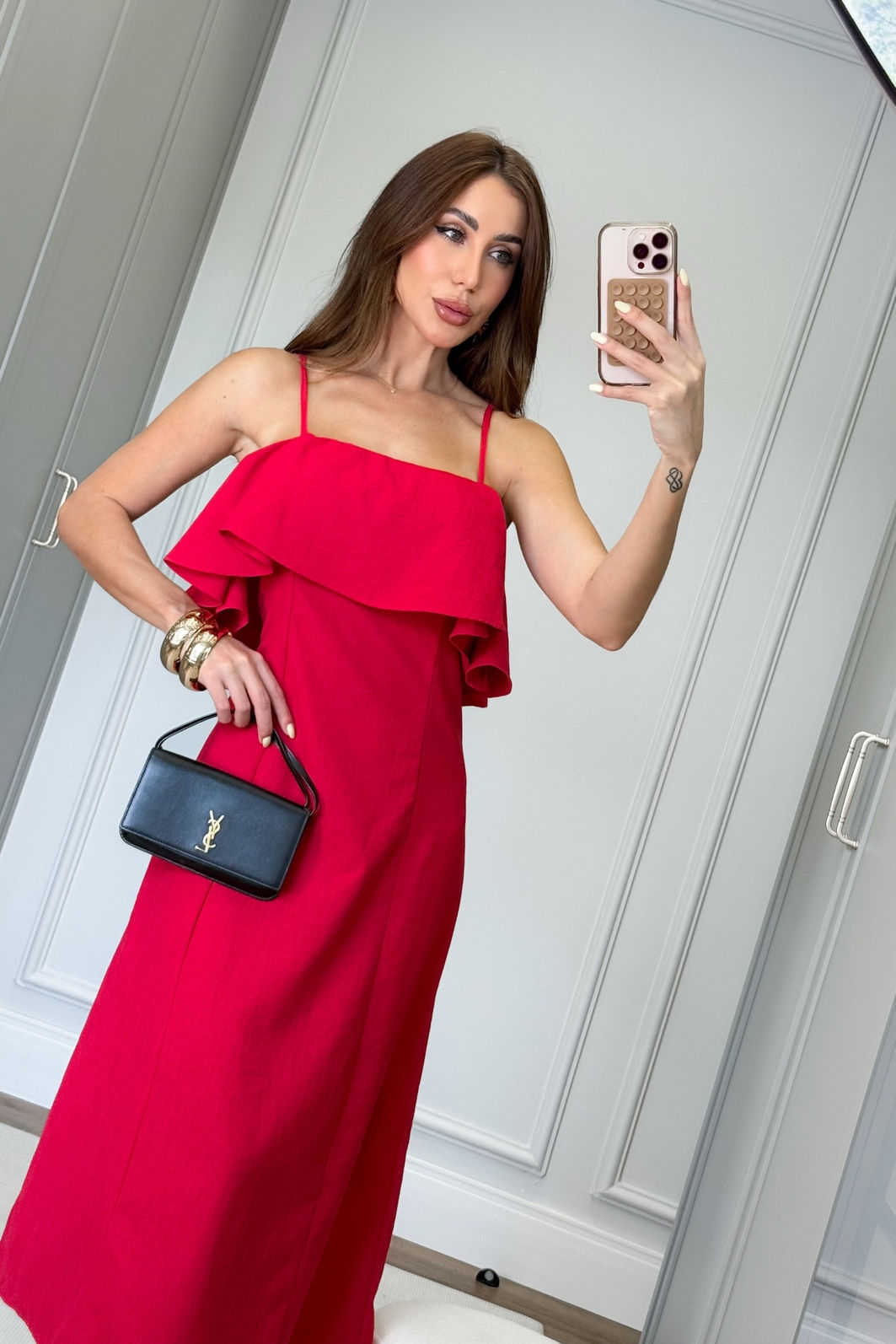 Vestido Midi Babado Acinturado 2 Cores