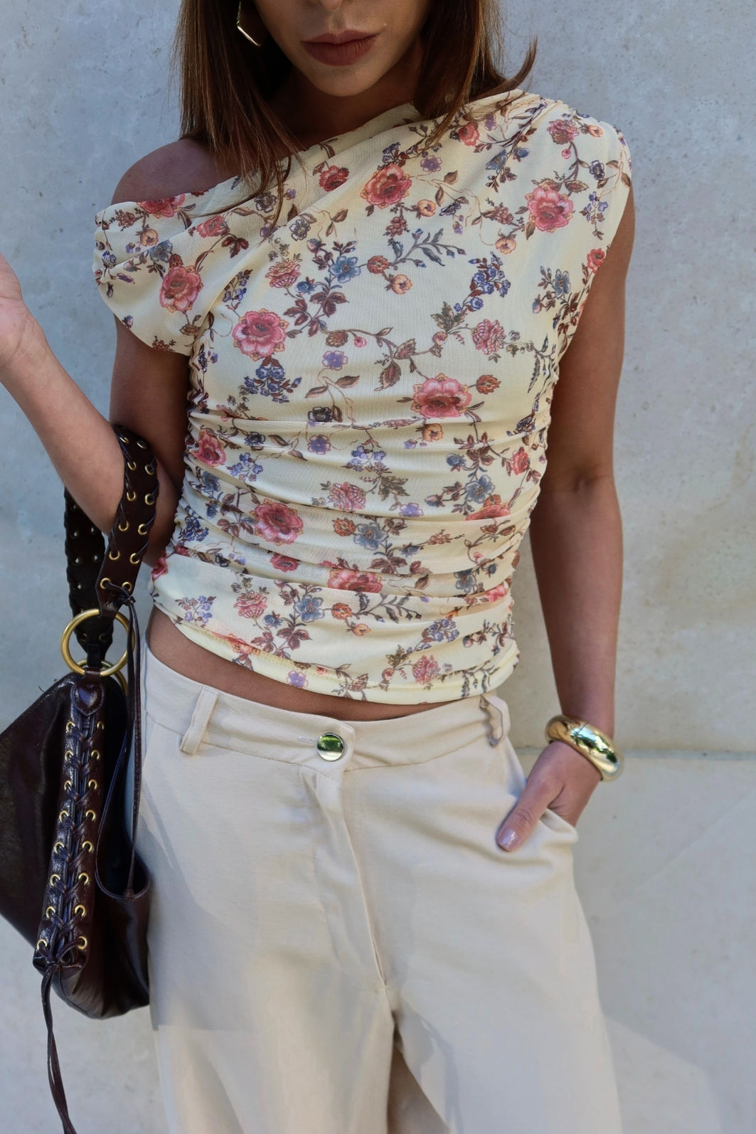 Blusa Drapeada em Tule Floral 2 Cores