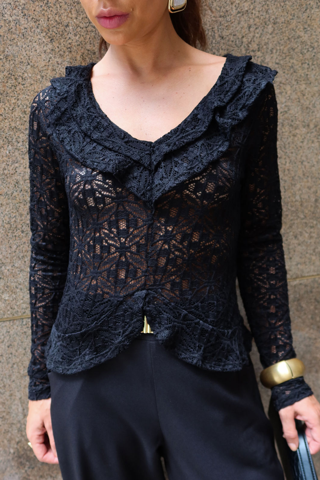 Blusa Babados Renda Boho Manga Longa 2 Cores