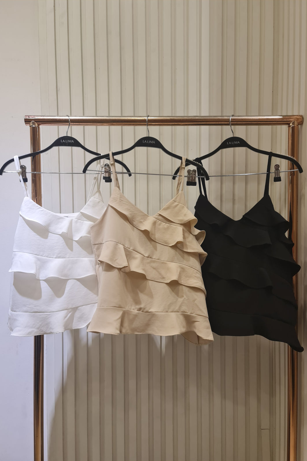 Blusa Alça Babados Crepe 3 Cores Neutras