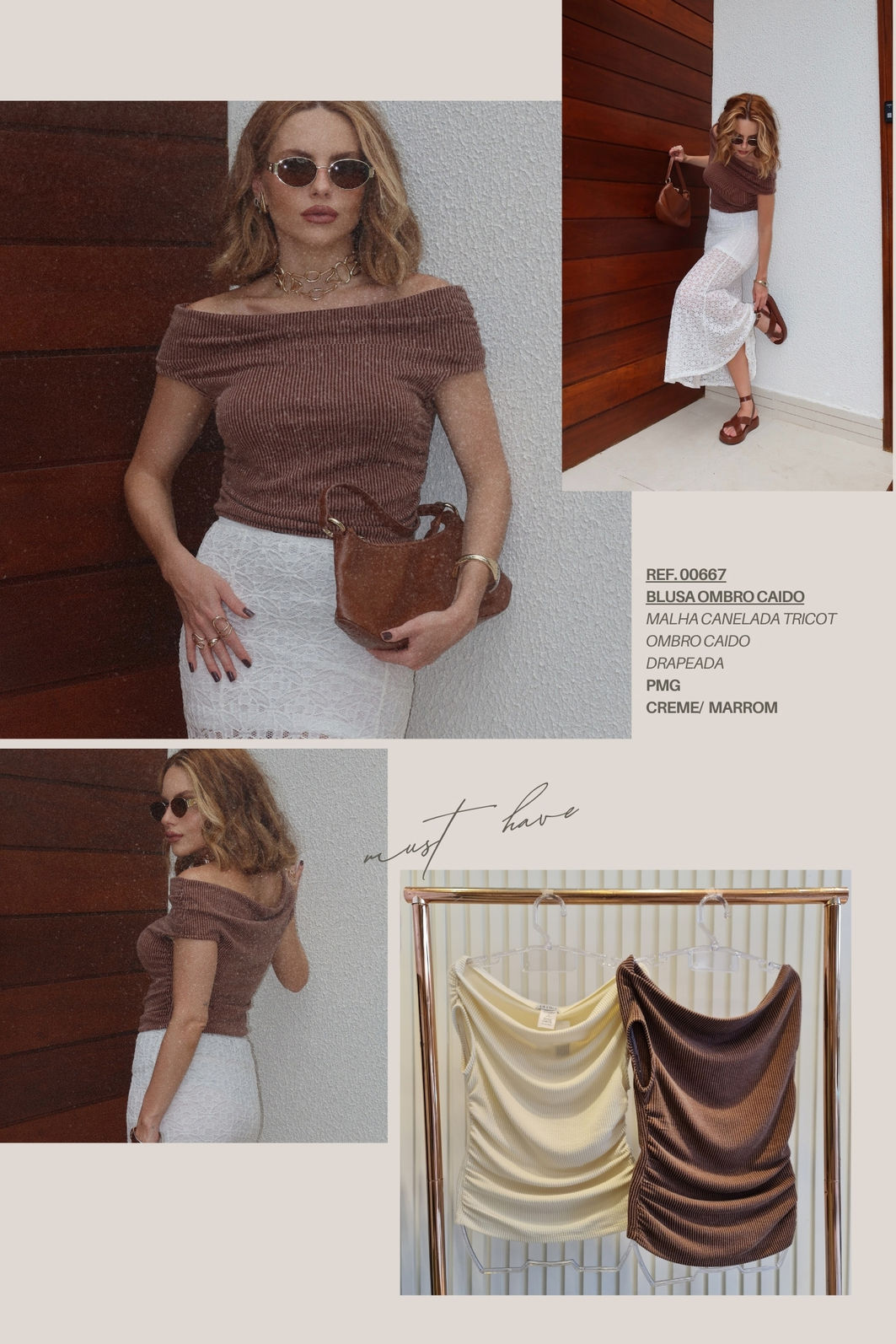 Blusa Ombro Caído Canelada 2 Cores