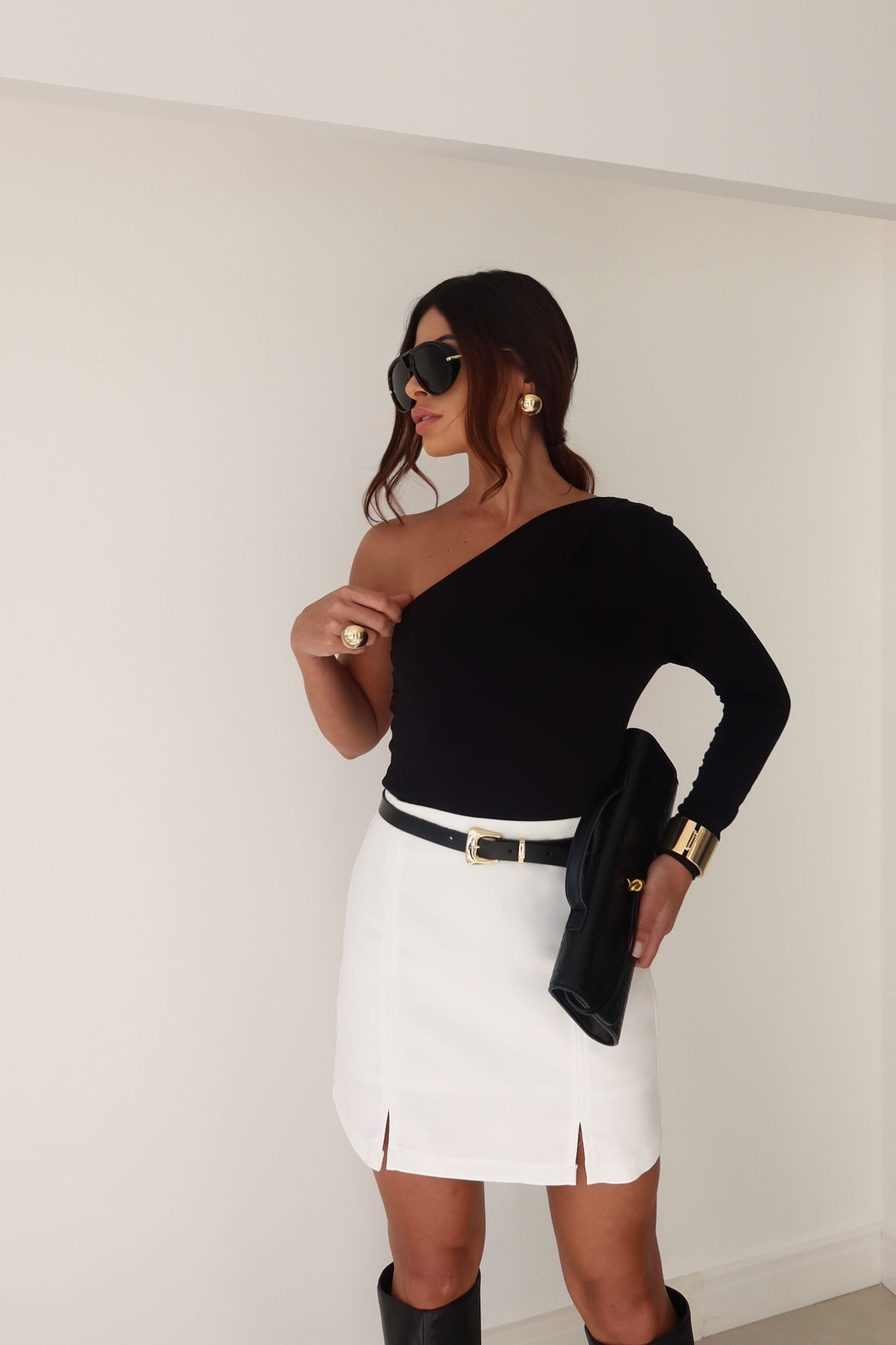 Blusa de 1 Ombro Manga Longa 3 Cores Blusa de 1 Ombro Manga Longa 3 Cores