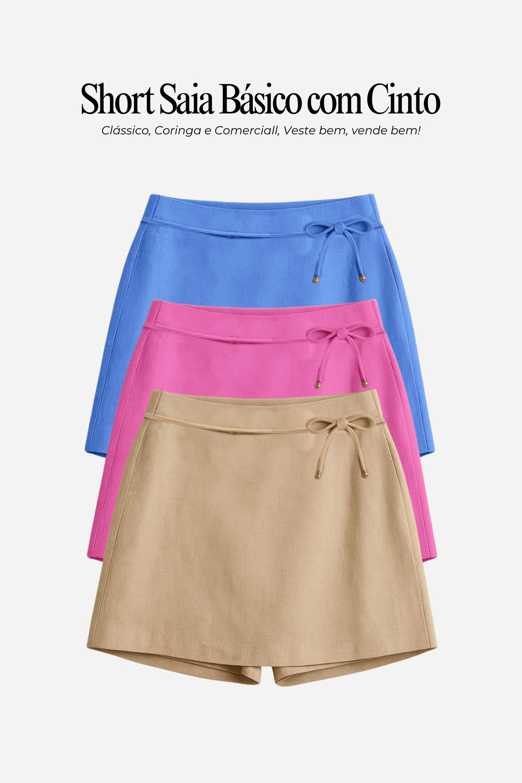 Shortsaia Liso com Cinto Dourado 3 Cores Shortsaia Liso com Cinto Dourado 3 Cores