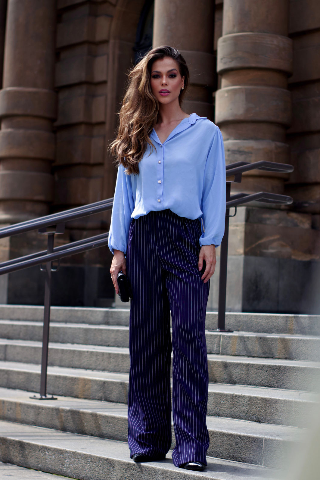 Calça Pantalona Listra Risca de Giz Calça Pantalona Listra Risca de Giz