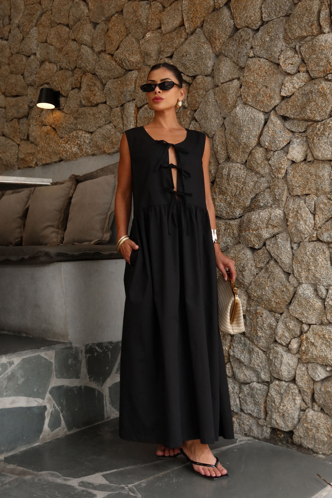 Vestido Lacinhos Tricoline Amplo 3 Cores