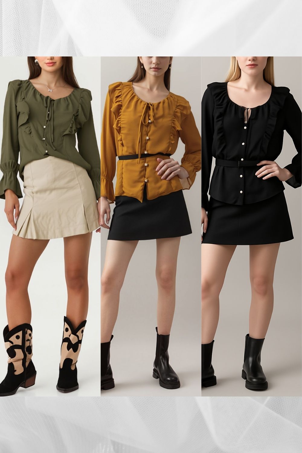 Blusa Camisa com Babados em Crepe 3 Cores