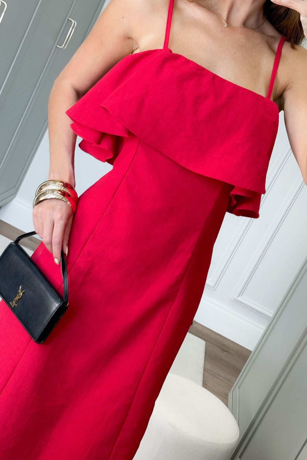 Vestido Midi Babado Acinturado 2 Cores