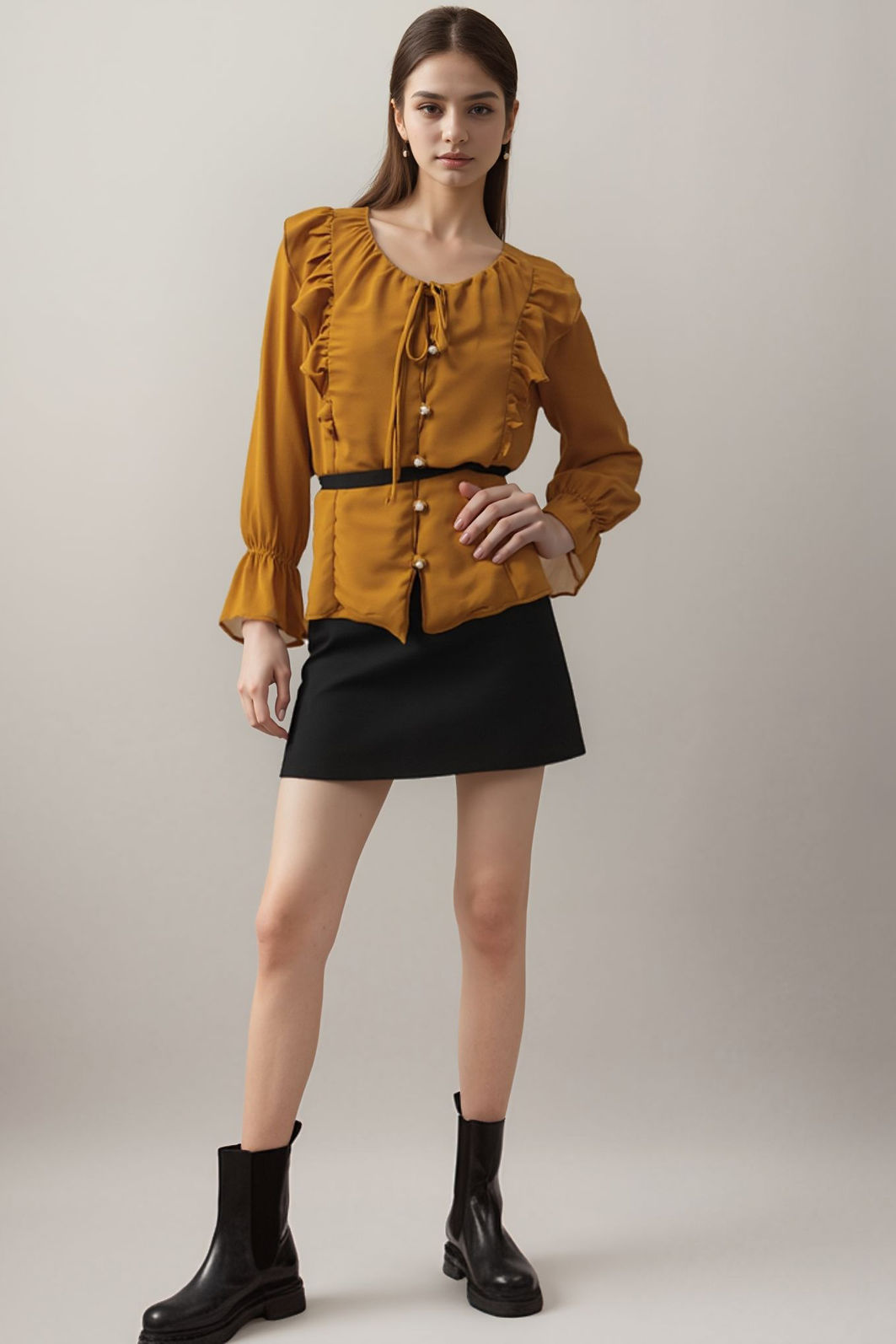 Blusa Camisa com Babados em Crepe 3 Cores