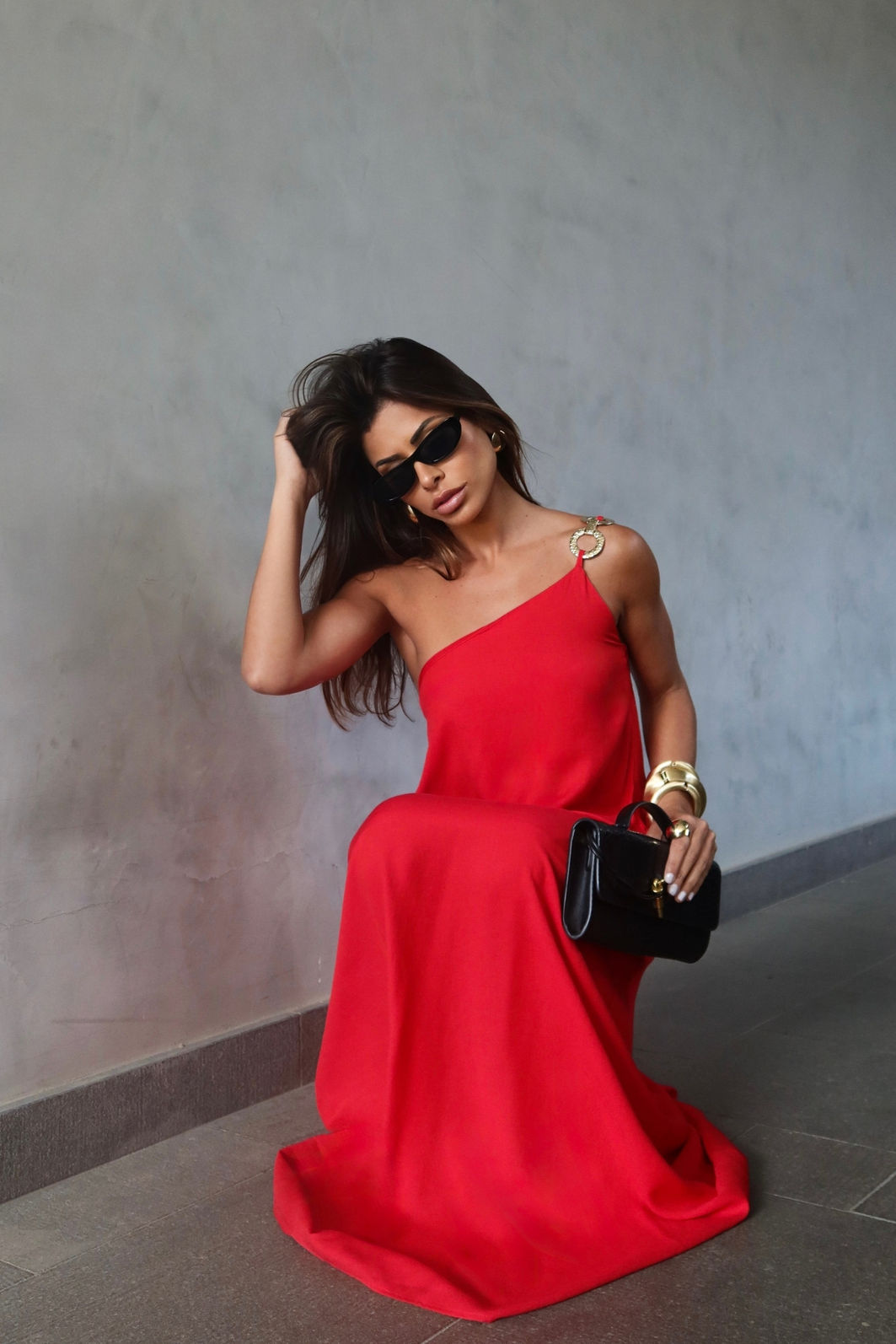 Vestido Gold Aura 1 Ombro 2 Cores Vestido Gold Aura 1 Ombro 2 Cores