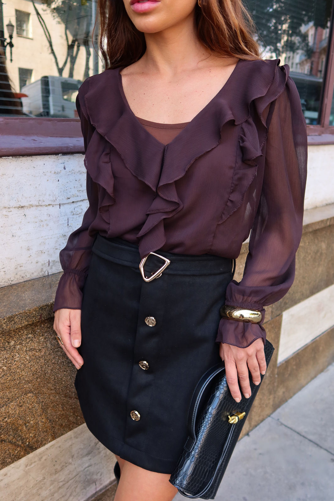 Bata Manga Longa Babados com Blusa Forro Marrom