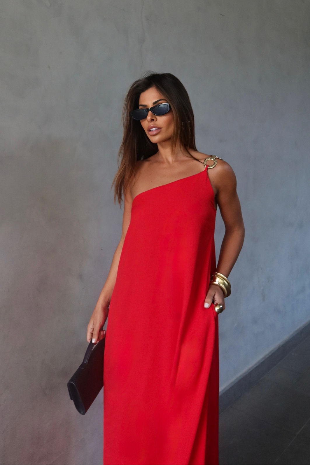 Vestido Gold Aura 1 Ombro 2 Cores Vestido Gold Aura 1 Ombro 2 Cores