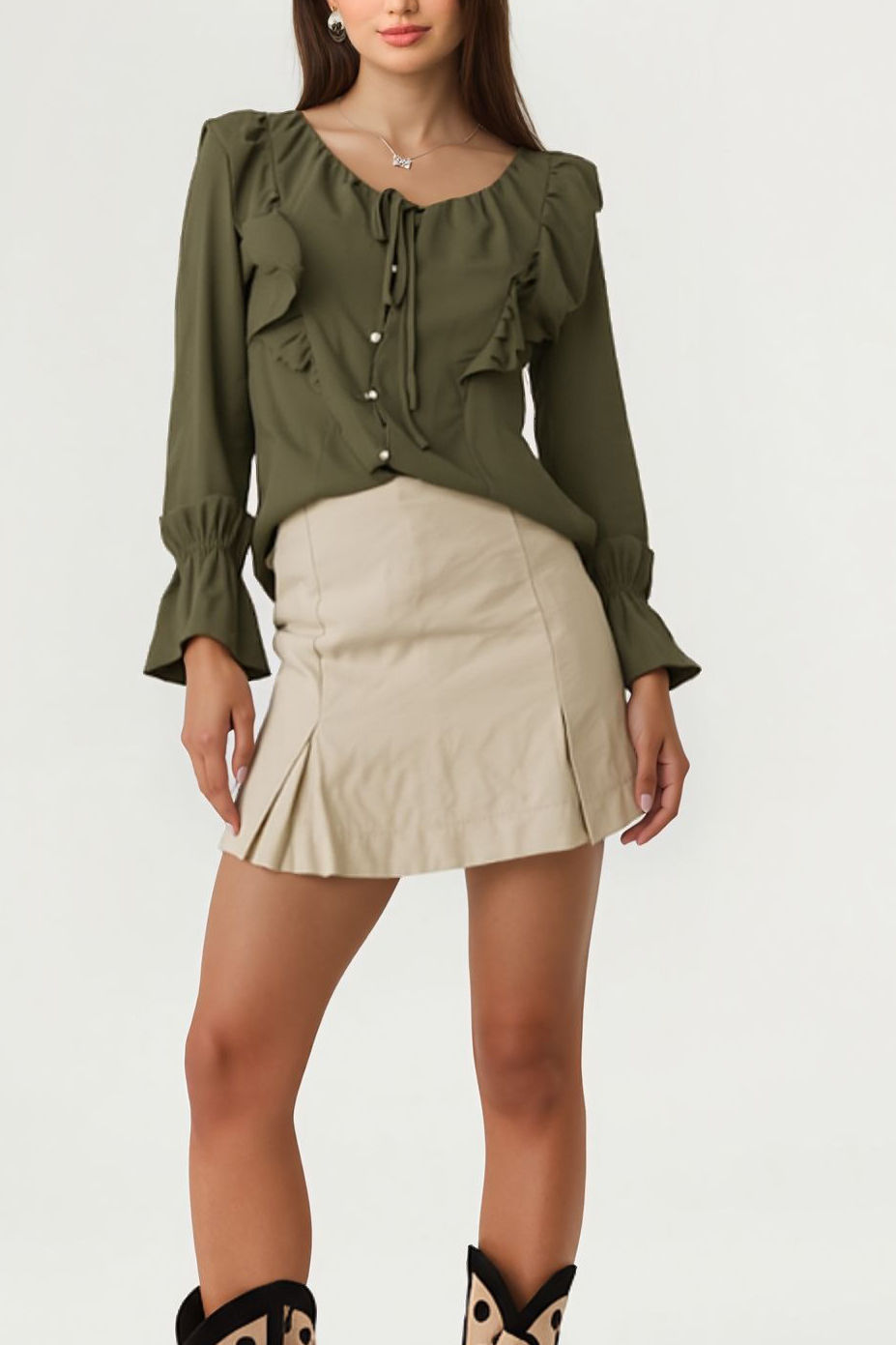 Blusa Camisa com Babados em Crepe 3 Cores