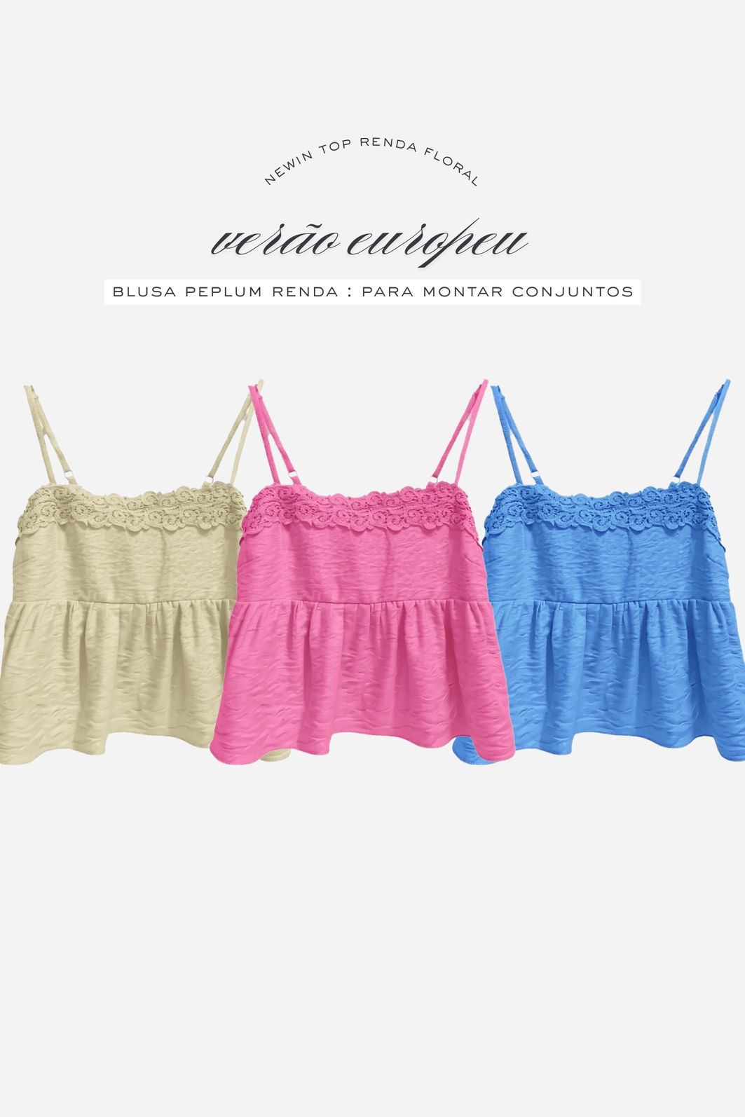 Blusa Peplum com Renda Floral  3 Cores