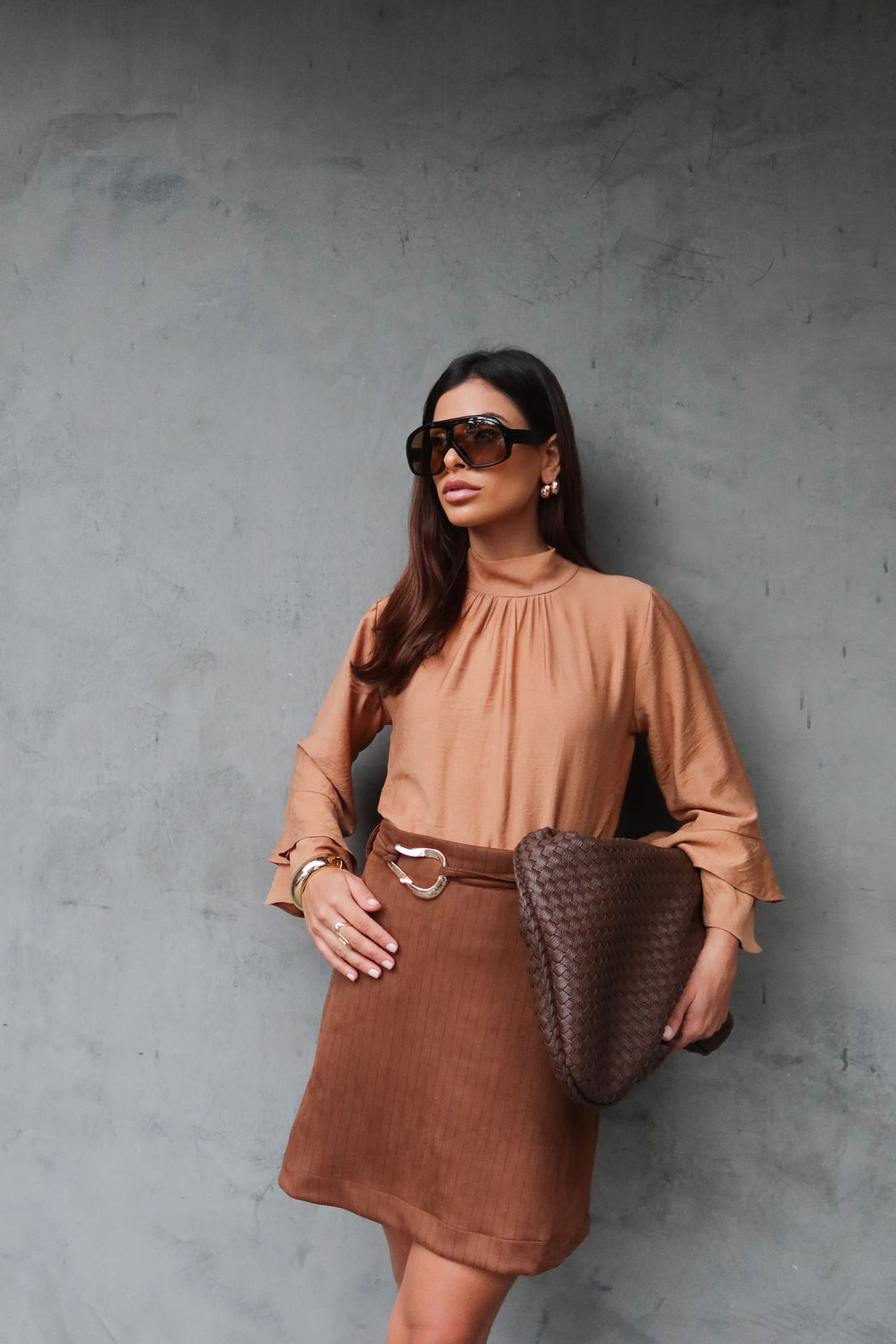 Saia Suede Risca de Giz com Cinto 2 Cores