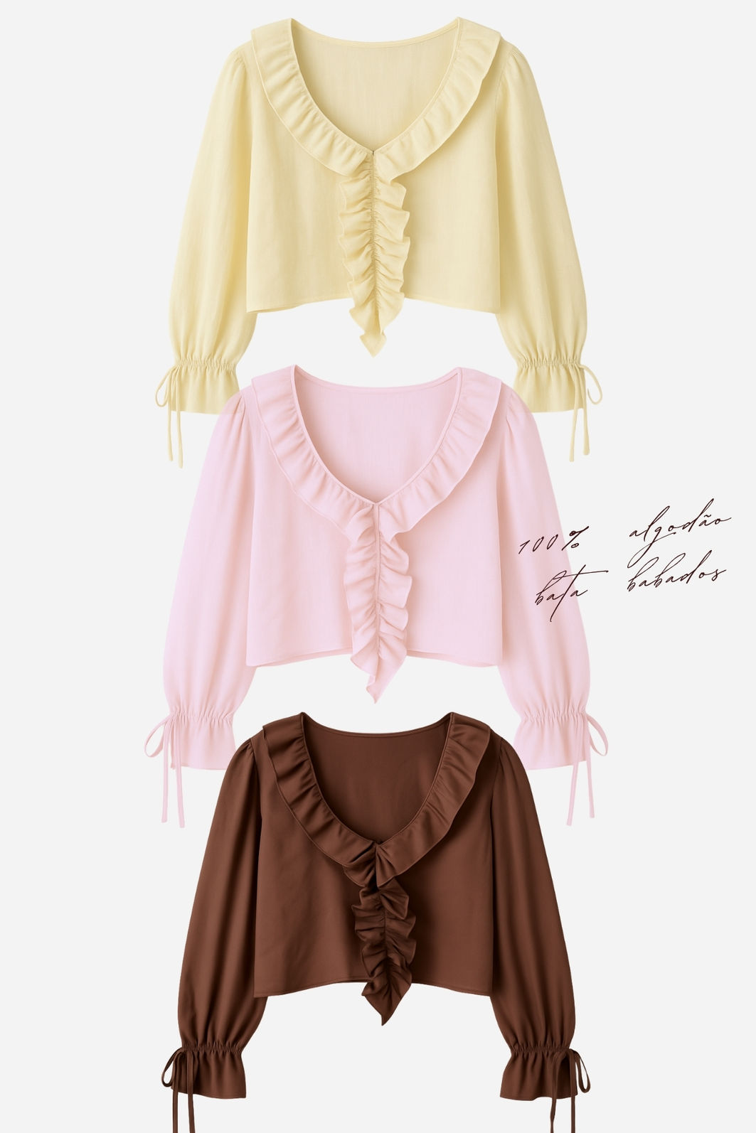 Bata 100% Algodão com Babados 3 Cores Bata 100% Algodão com Babados 3 Cores