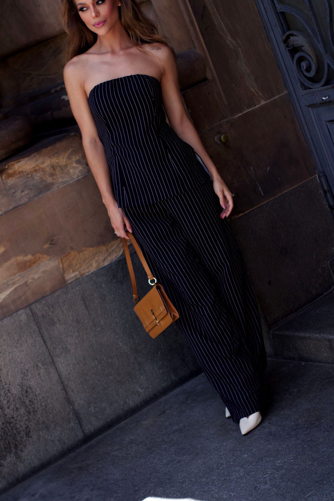 Calça Pantalona Listra Risca de Giz Calça Pantalona Listra Risca de Giz