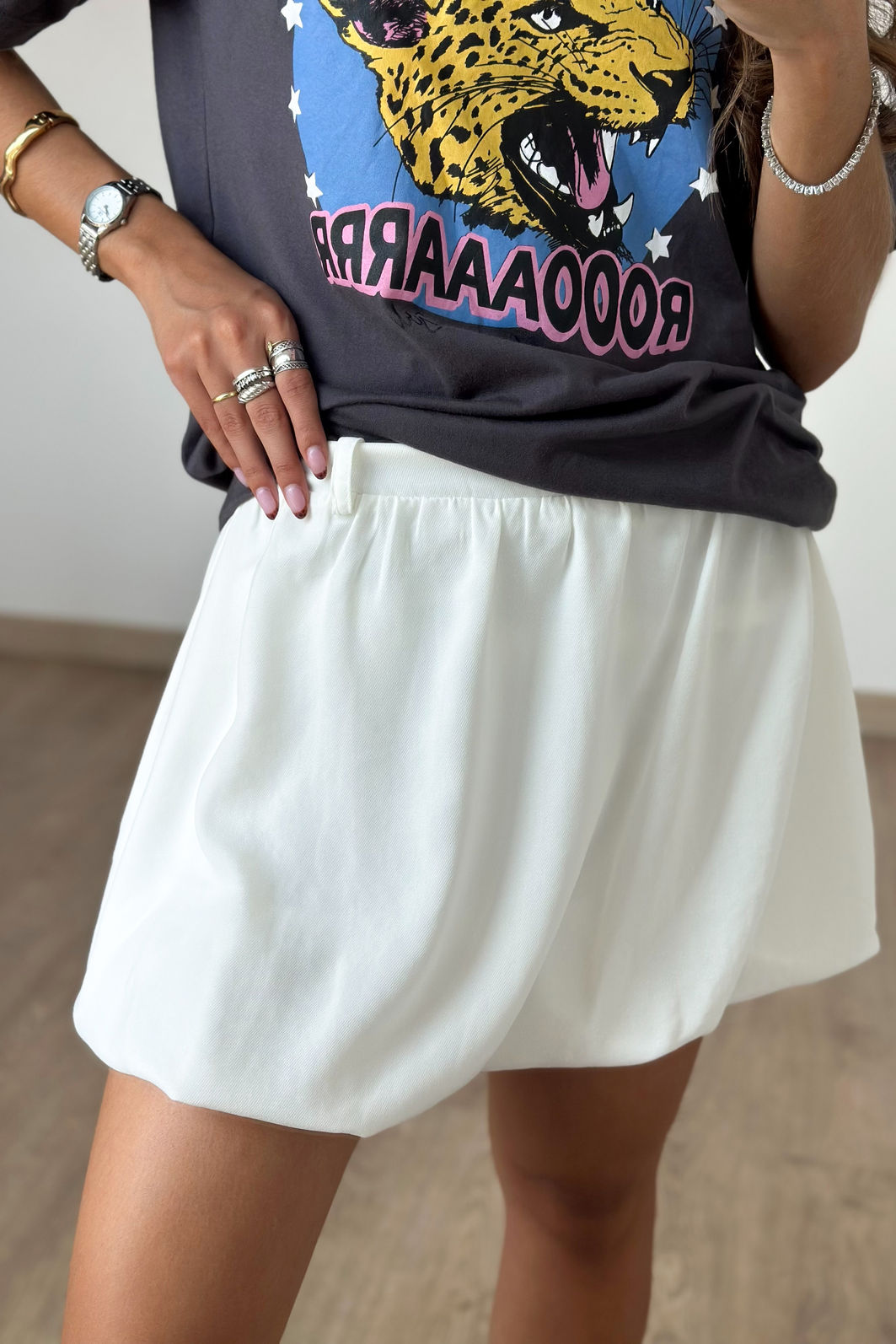 Saia Balonê de Crepe com Passantes 3 cores