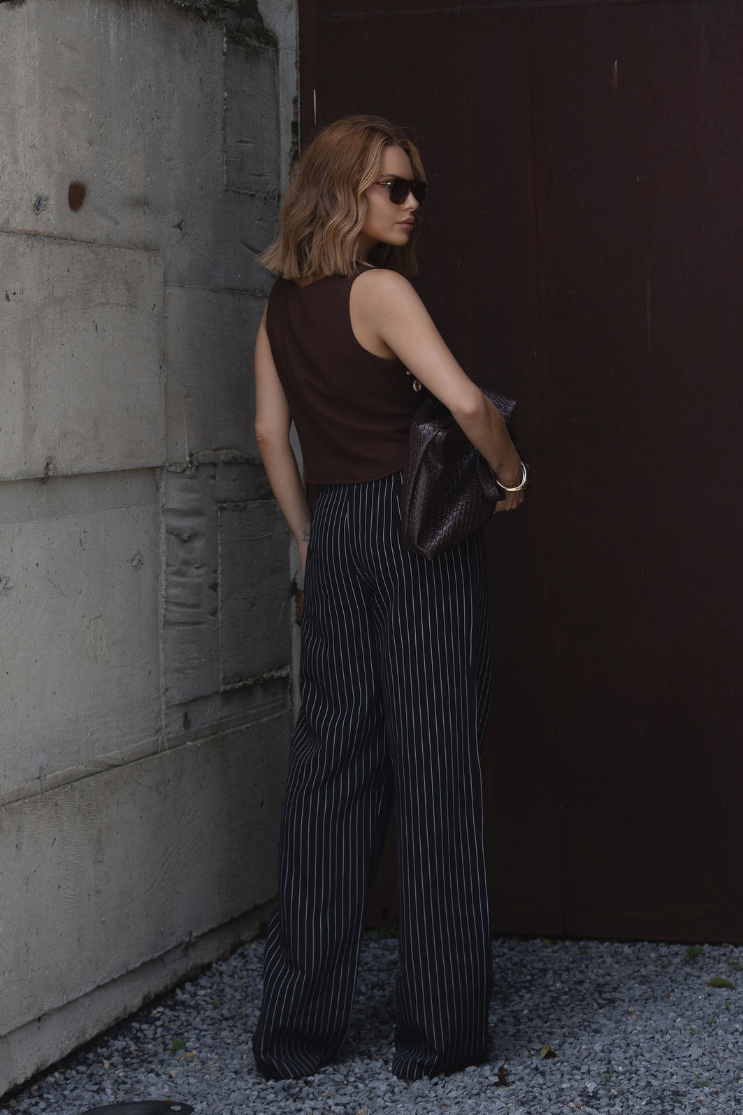 Calça Pantalona Risca de Giz Alfaiataria 2 Cores Calça Pantalona Risca de Giz Alfaiataria 2 Cores