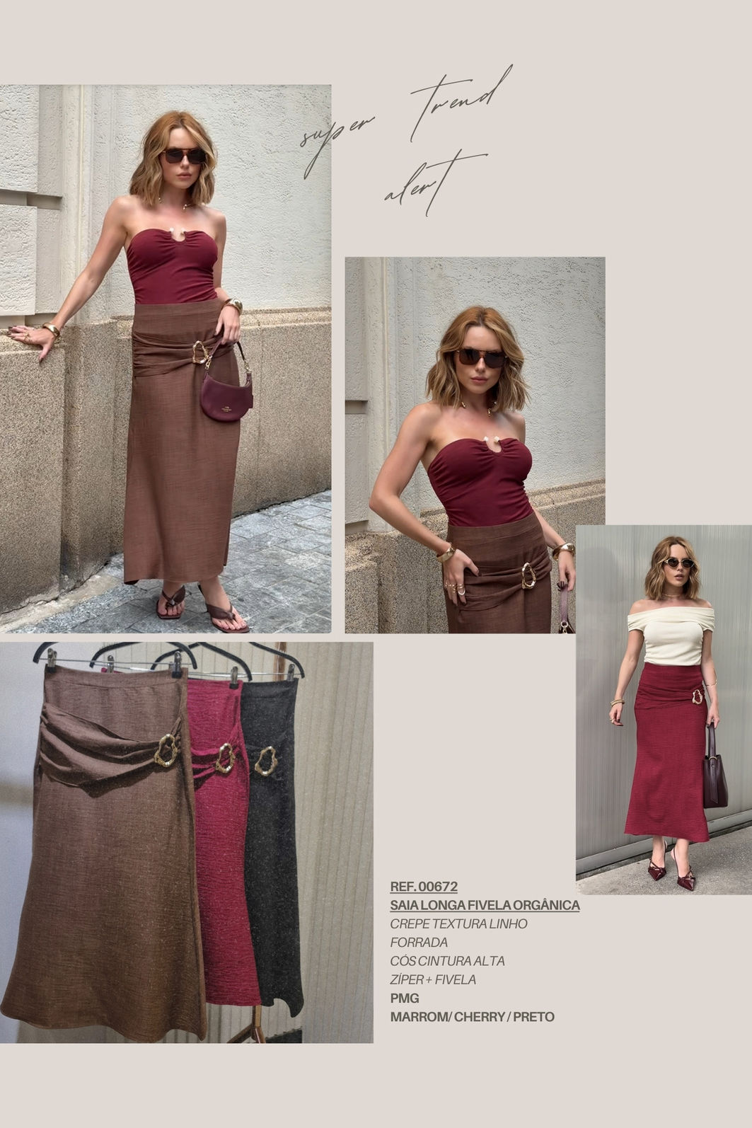 Saia Longa Sereia com Drapeado e Fivela Orgânica Saia Longa Sereia com Drapeado e Fivela Orgânica