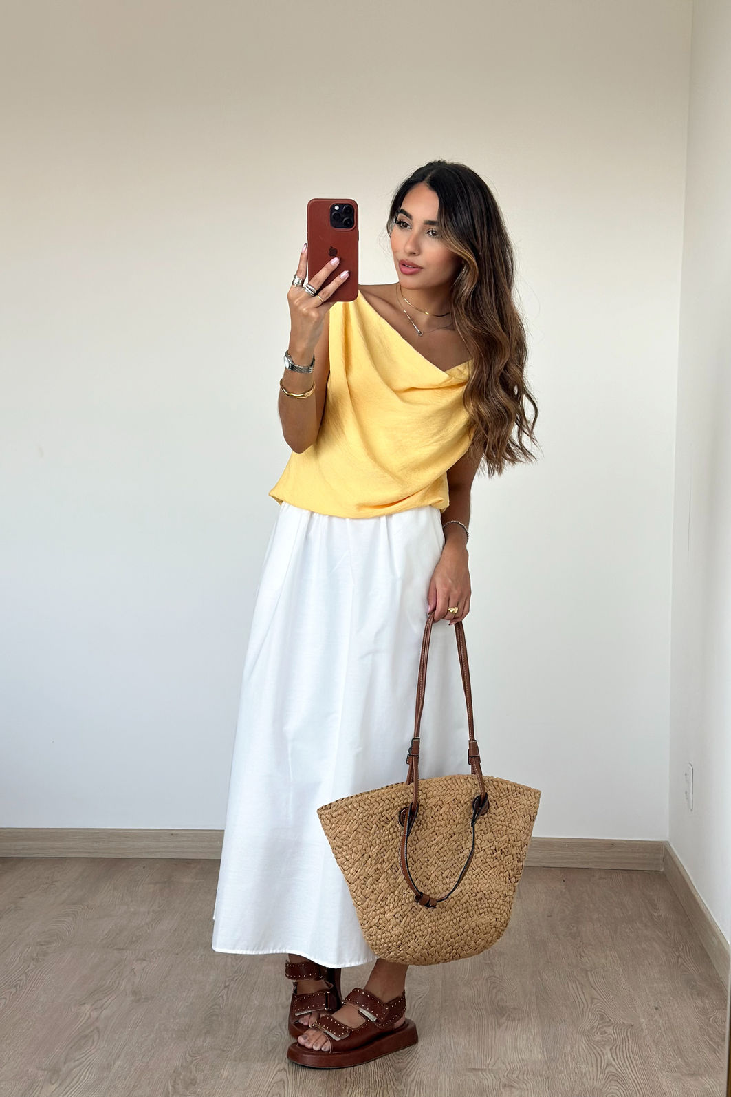 Saia Midi Longa Tricoline com Bolsos 3 Cores Saia Midi Longa Tricoline com Bolsos 3 Cores
