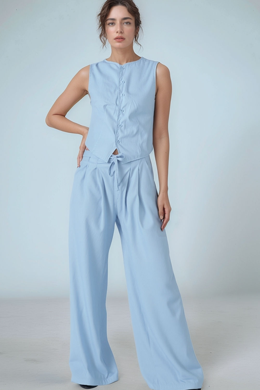 Calça Pantalona Fluida Cintura Ajustável 3 Cores Calça Pantalona Fluida Cintura Ajustável 3 Cores