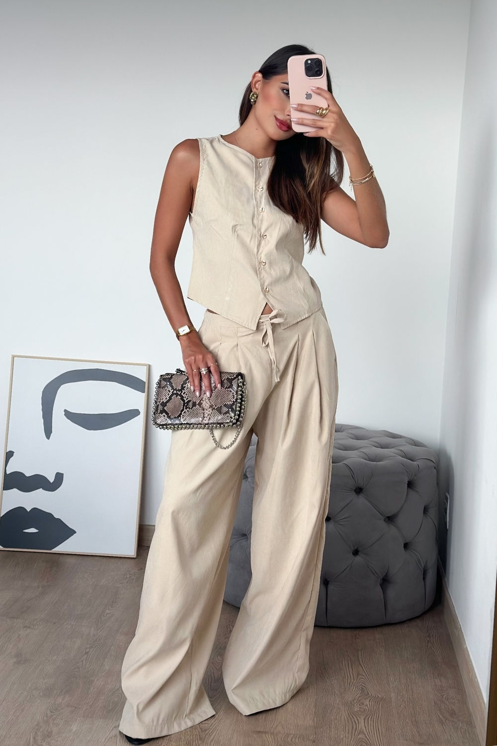 Calça Pantalona Fluida Cintura Ajustável 3 Cores Calça Pantalona Fluida Cintura Ajustável 3 Cores