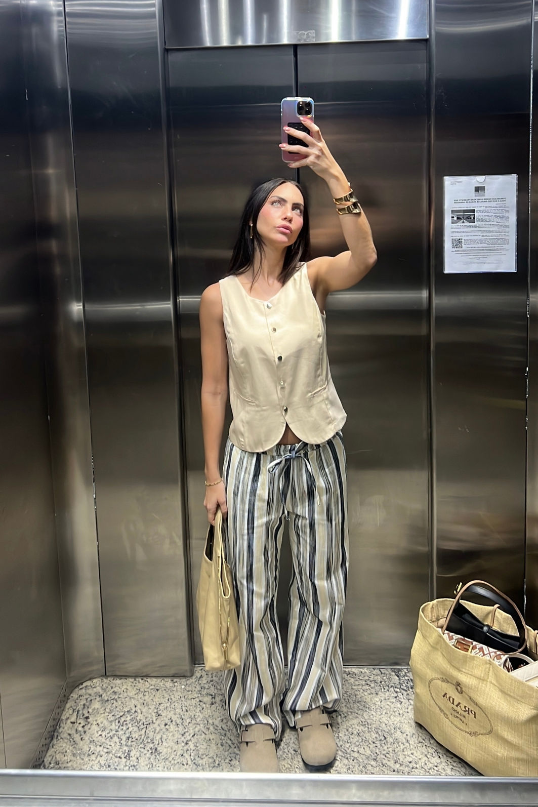 Calça Linho Listras com Cós de Elástico 2 Cores Calça Linho Listras com Cós de Elástico 2 Cores