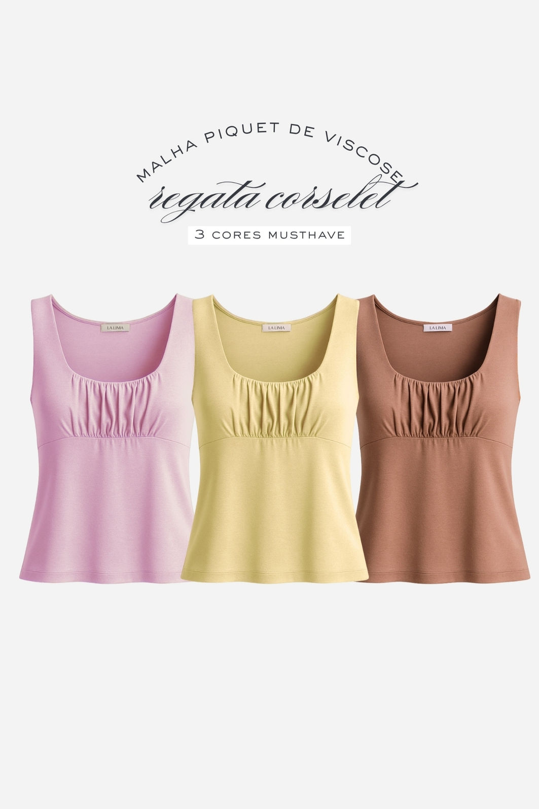 Regata com Busto Franzido Corselet 3 Cores Regata com Busto Franzido Corselet 3 Cores