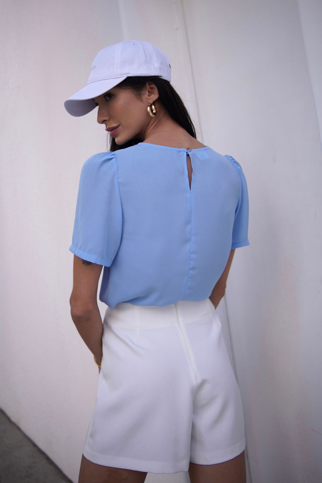 Blusa Crepe Manga Basic 4 Cores Blusa Crepe Manga Basic 4 Cores