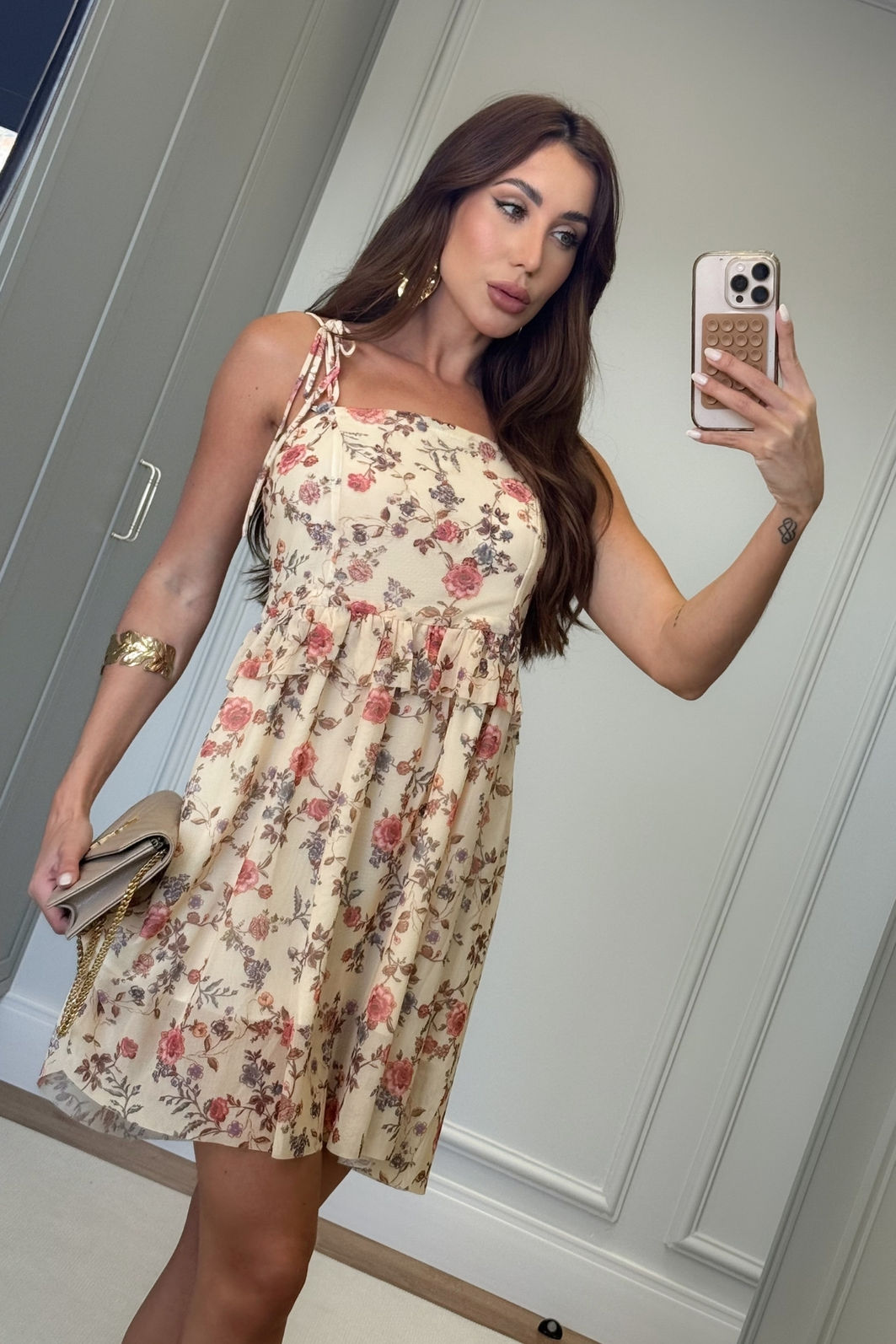 Vestido de Tule Floral  e Alças para Amarração 2 Cores