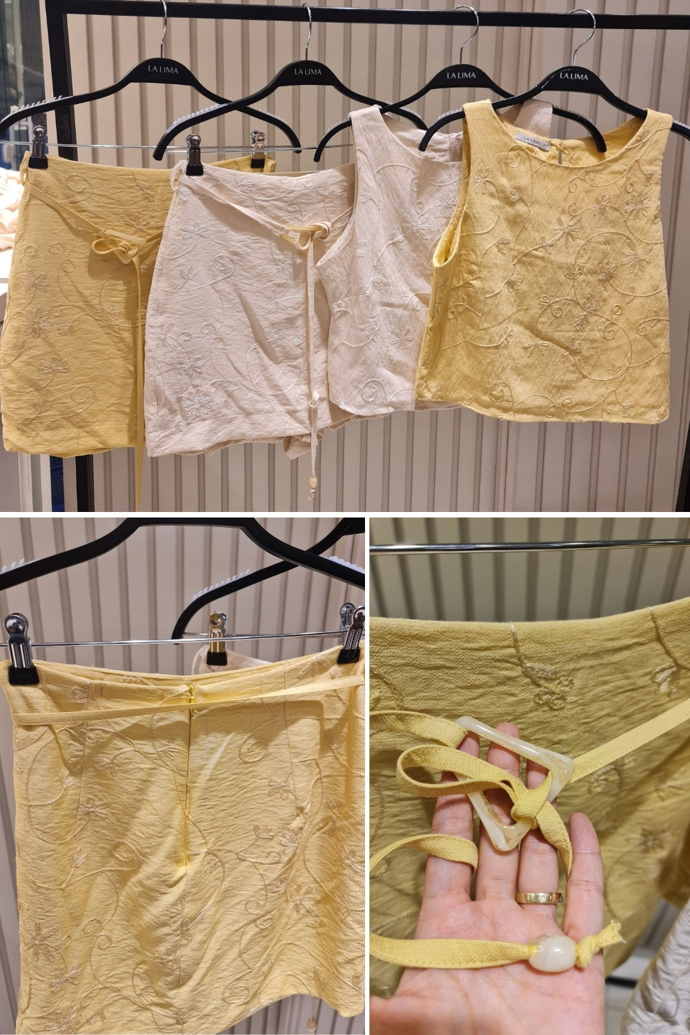 Short saia Bordado Floral em Viscose com Cinto Acrílico 2 Cores Short saia Bordado Floral em Viscose com Cinto Acrílico 2 Cores