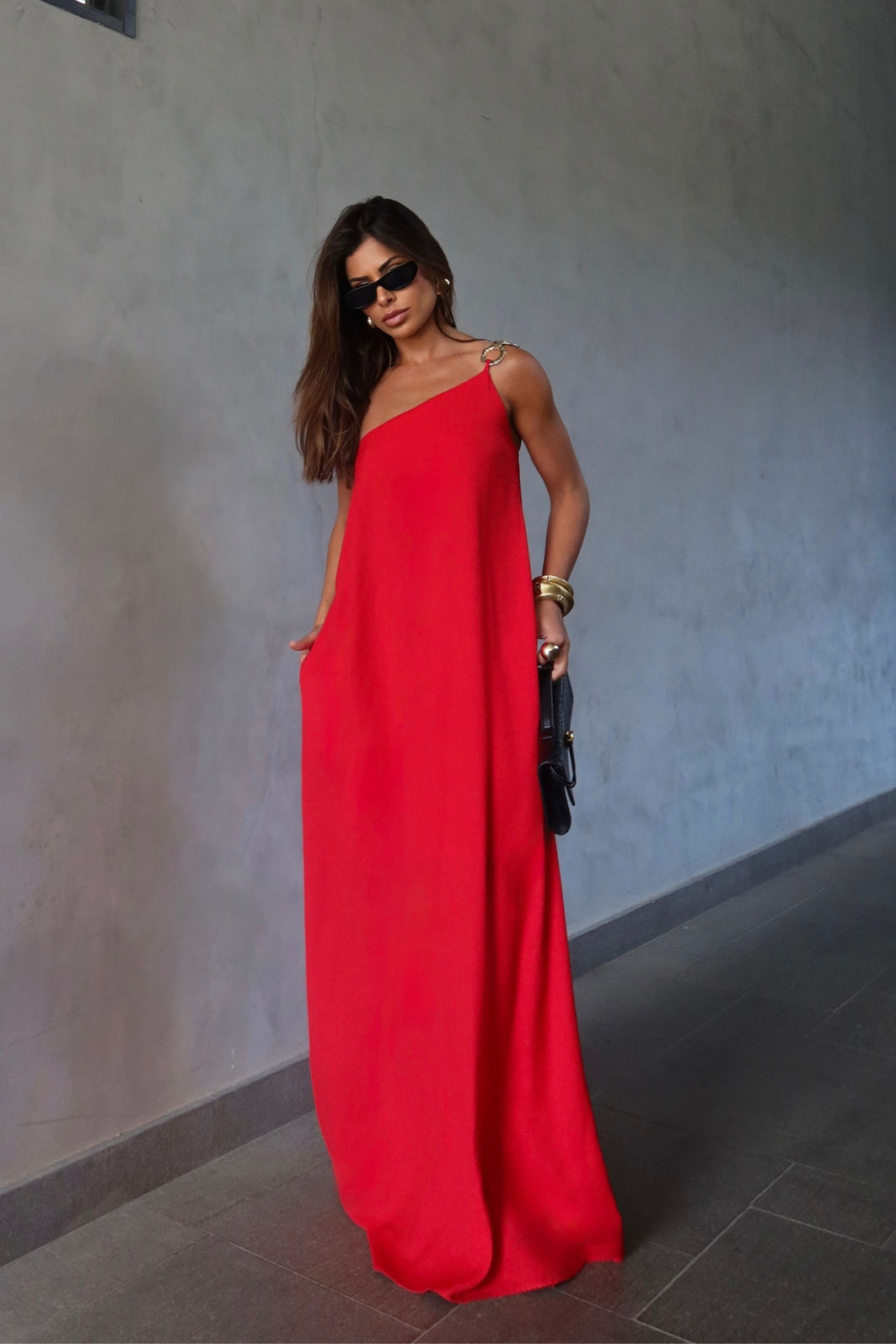 Vestido Gold Aura 1 Ombro 2 Cores Vestido Gold Aura 1 Ombro 2 Cores