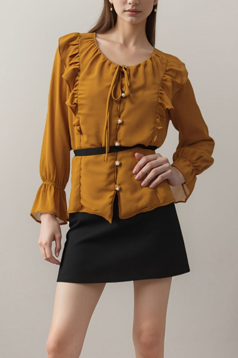 Blusa Camisa com Babados em Crepe 3 Cores