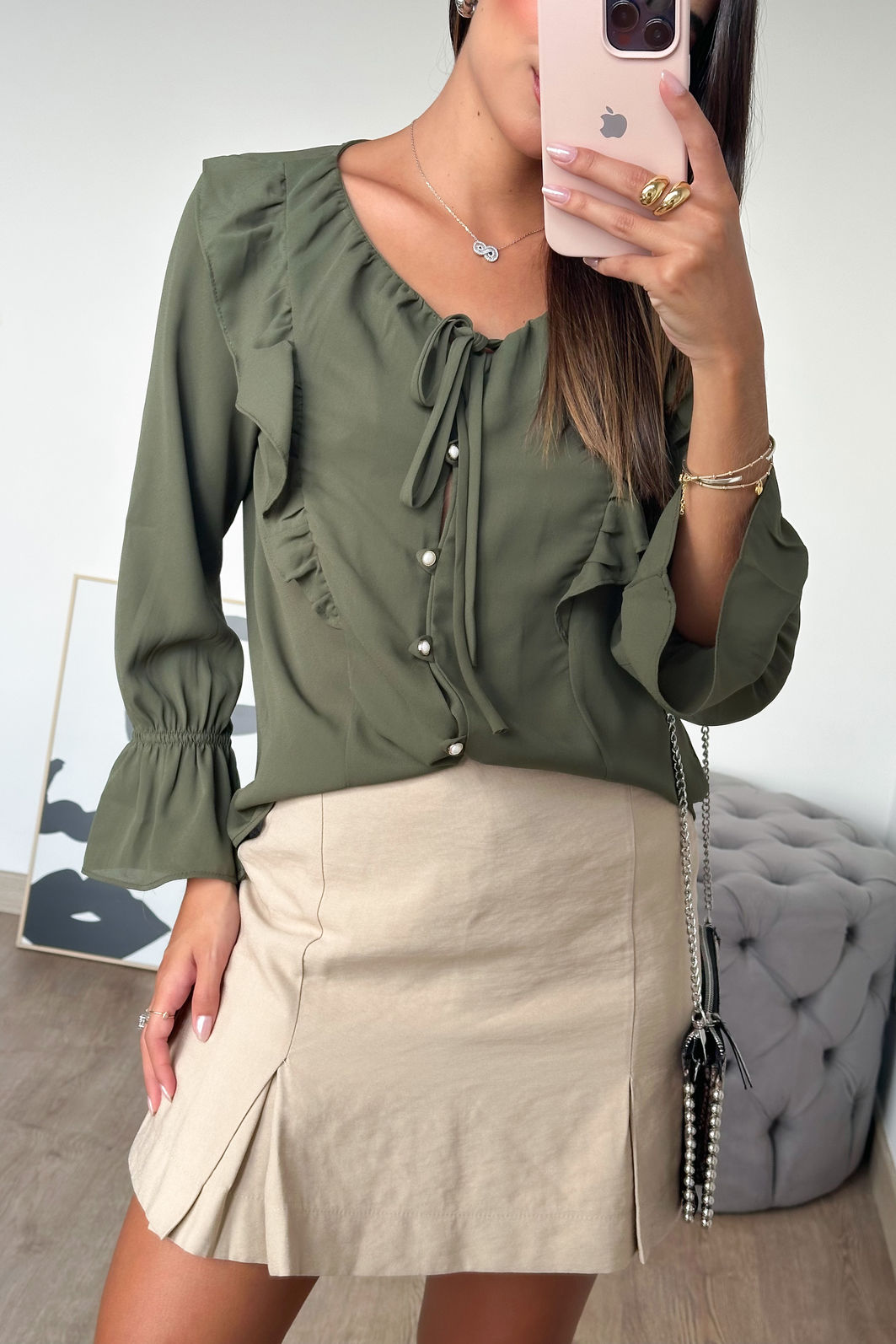 Blusa Camisa com Babados em Crepe 3 Cores